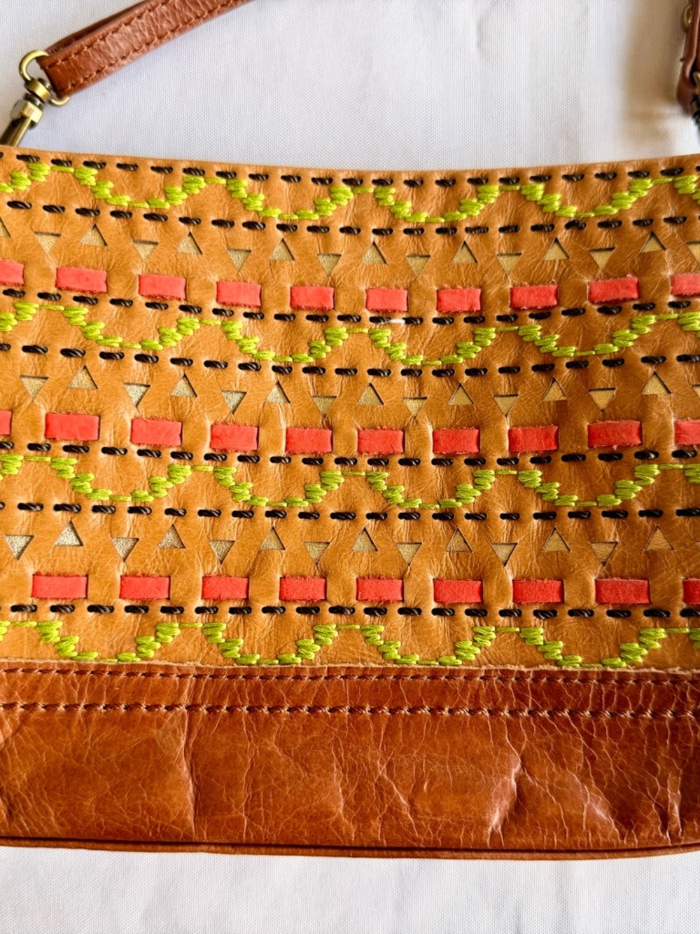 The Sak Tan Woven Pinched Leather Clutch Colorful Crossbody - Picture 2 of 8